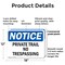 Signmission Private Trail No Trespassing OSHA Notice Sign, Plastic, 18in W x 12in L, 2PK OS-2PACK-NS-P-1218-L-17874 - alternate 2
